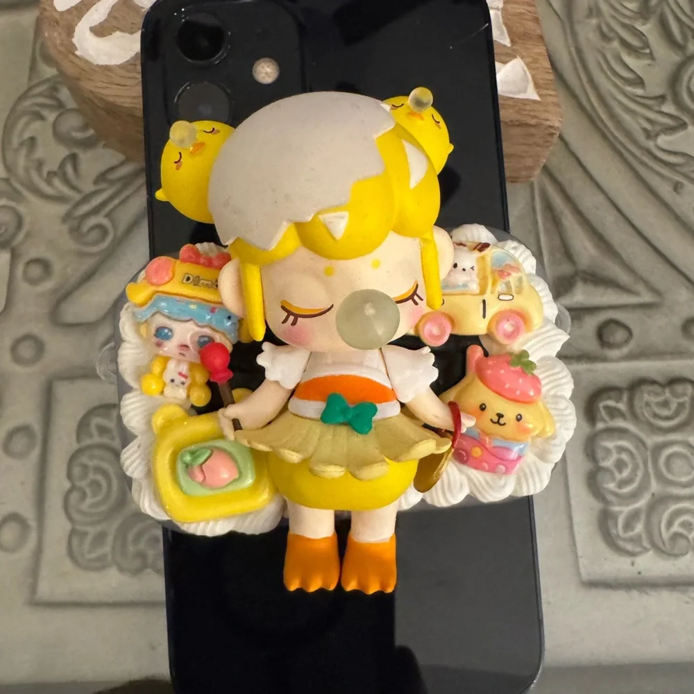 New Cute Yellow Bubblegum Girl Figurine with Pastel Accent phone clip